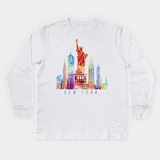 NYC Skyline Watercolor Kids Long Sleeve T-Shirt